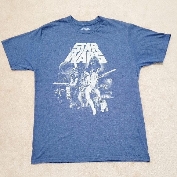 Star Wars Tshirt Blue Graphic Movie Darth Vader Luke Skywalker Unisex Size Large - Picture 1 of 9